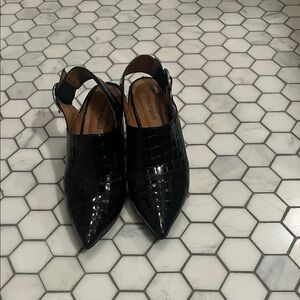 Jeffrey Campbell Black Croc-Pattern Slingbacks